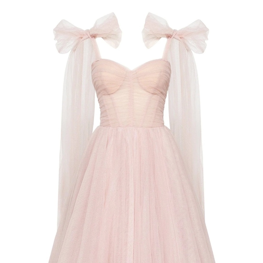 Milla Misty Rose Sparkly off-the-shoulder tulle dress